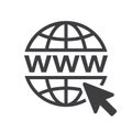 Black Website www Icon with wireframe globe on white background Royalty Free Stock Photo