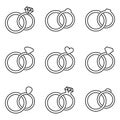 Black wedding rings icons collection