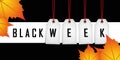 Black week promotion hanging label on red background Royalty Free Stock Photo