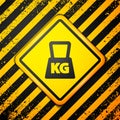 Black Weight icon isolated on yellow background. Kilogram weight block for weight lifting and scale. Mass symbol Royalty Free Stock Photo