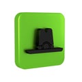 Black Western cowboy hat icon isolated on transparent background. Green square button.