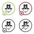 Black Western cowboy hat icon isolated on white background. Circle button. Vector Illustration.