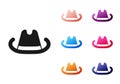 Black Western cowboy hat icon isolated on white background. Set icons colorful. Vector
