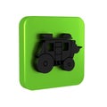 Black Western stagecoach icon isolated on transparent background. Green square button.
