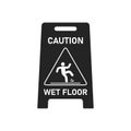 Black wet floor caution sign isolated on white background, Public warning symbol clipart. Slippery surface beware Royalty Free Stock Photo