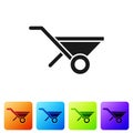 Black Wheelbarrow icon isolated on white background. Tool equipment. Agriculture cart wheel farm. Set icons in color Royalty Free Stock Photo