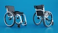 black wheelchair isolated on colored blue background, Hospital Wheelchair