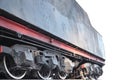 Black wheels of an old USSR locomotive. Vintage wheels of an old soviet freight railca Royalty Free Stock Photo