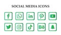 Set of popular social media green color gradient icons isolated on white background Royalty Free Stock Photo