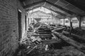 Black and white - abandoned lumber mill, the dirt, dust the old board