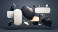 Black and white abstract background for graphic design. Dynamic illustration. Collision of rocks and different objects