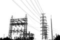 black and white abstract background image of high voltage pole structure Royalty Free Stock Photo