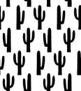 Black and white abstract cactus pattern. Simple botanical background