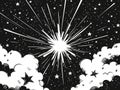 Black and white abstract comic book illustration explosion, burst effect background,with stars. Generative Ai Royalty Free Stock Photo