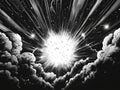 Black and white abstract comic book illustration explosion, burst effect background,with stars. Generative Ai Royalty Free Stock Photo
