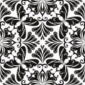 Black and white abstract floral vector seamless pattern. Ornamental vintage monochrome background. Hand drawn paisley flowers, le Royalty Free Stock Photo