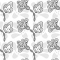Monochromatic abstract floral pattern on white.