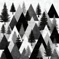 Black and White Abstract Landscape with Trees and Mountains Design Royalty Free Stock Photo