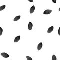 Black and White abstract leaves and petals silhouette seamless pattern. Hand drawn leaf silhouettes with scribble Royalty Free Stock Photo