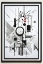 a black and white abstract painting with a clock on it Royalty Free Stock Photo