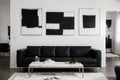 Black and white abstract painting on empty wall of cozy living room interior Royalty Free Stock Photo