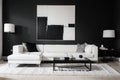 Black and white abstract painting on empty wall of cozy living room interior Royalty Free Stock Photo