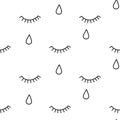 Black and white abstract pattern with closed crying eyes.