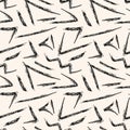 Black and white abstract seamless pattern with hand drawn brush strokes, lines Royalty Free Stock Photo