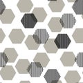 Black and white abstract simple striped hexagons geometric seamless pattern, vector Royalty Free Stock Photo