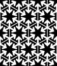 Black and white abstract textured geometric seamless pattern. Vector contrast textile backdrop with stars and arrows. Graphic con