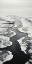 Monochromatic Aerial Photography Of Snow Covered River