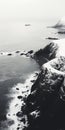 Black And White Aerial Landscape Photography: Winter Valley And Rocky Beach