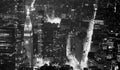 Black and white aerial photo of Manhattan at a hazy night, New York City, USA Royalty Free Stock Photo