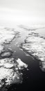 Black And White Aerial Photography Of Arctic Lake In Winter