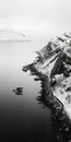 Black And White Aerial Photography Of Frozen Icelandic Fjord Royalty Free Stock Photo