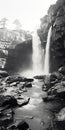 Black And White Aerial Photography Of A Winter Waterfall At A Rocky Beach Royalty Free Stock Photo