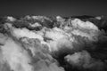 Black and white Aerial view of clouds outside my airplane window