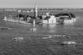 Black and white aerial view of the island of San Giorgio Maggiore, Venice, Italy Royalty Free Stock Photo