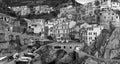 Black and white aerial view of Manarola skyline, Five Lands - It Royalty Free Stock Photo