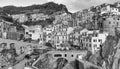 Black and white aerial view of Manarola skyline, Five Lands - It Royalty Free Stock Photo