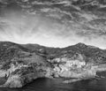 Black and white aerial view of Manarola skyline, Five Lands - It Royalty Free Stock Photo