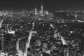 Black and white aerial view of New York at night, USA Royalty Free Stock Photo