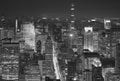 Black and white aerial view of New York at night, USA Royalty Free Stock Photo