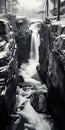 Black And White Aerial View Photography Of Winter Waterfall And Rocky Beach