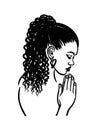 Black White African American Afro Woman Praying silhouette Royalty Free Stock Photo