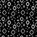 Black and white aged geometric aztec ethnic grunge seamless pattern, vector