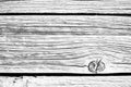 Black and white aged pine wood boards. Horizontal photo with one wooden board with round sign of branch and parts of two