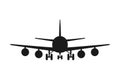 Black and white airplane front view silhouette