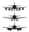 Black and white 3 airplane front view silhouette set