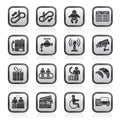 Black and white airport, travel and transportation icons Royalty Free Stock Photo